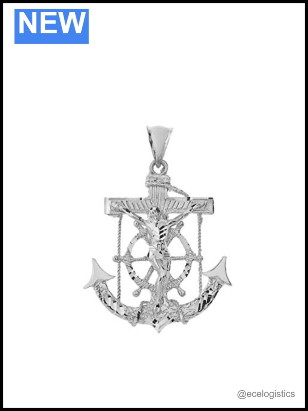 Sterling Silver Nautical Mariner's Crucifix Anchor Cross Pendant 2.15"